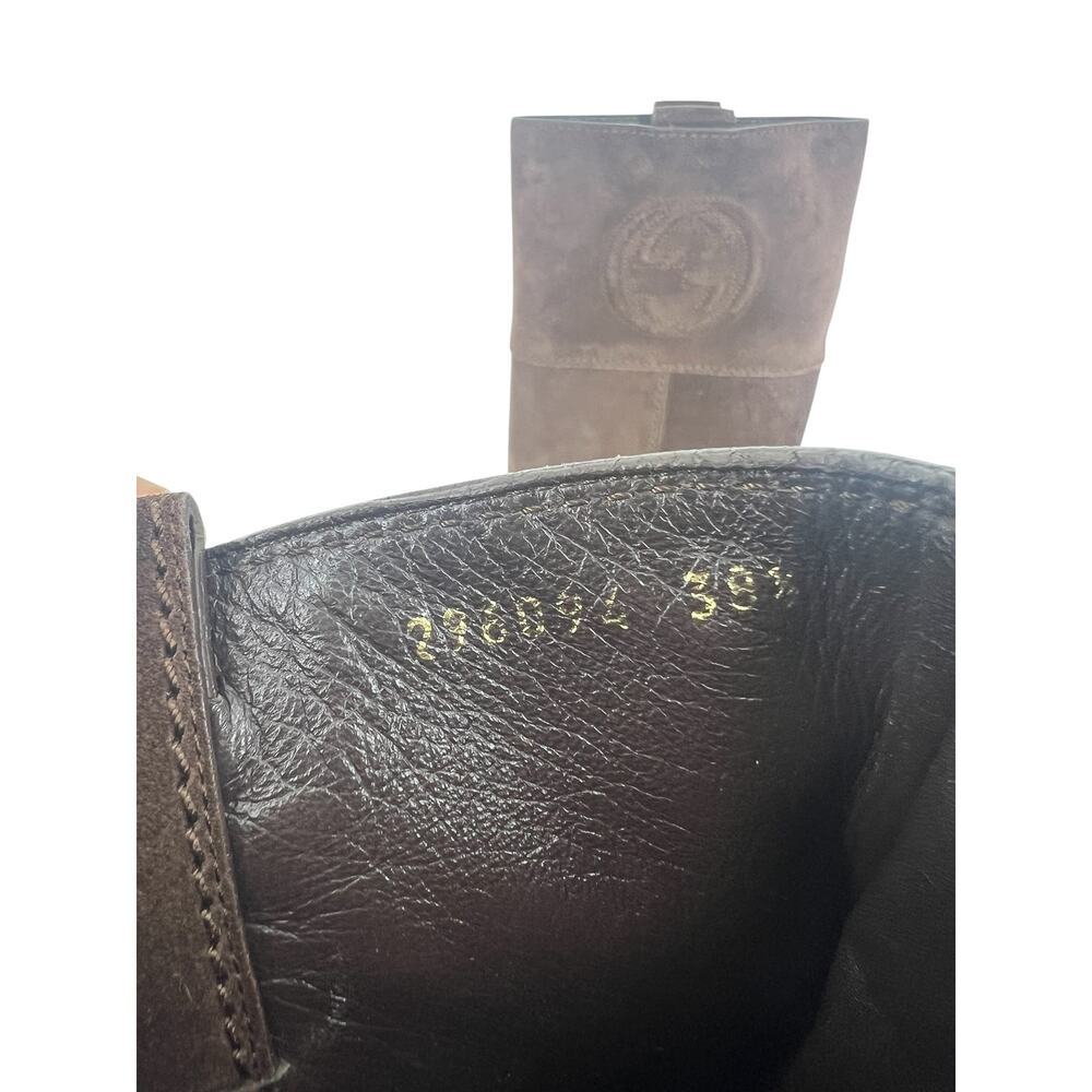 Gucci Brown Suede GG Logo Riding Boots Size 38.5 - Picture 12 of 14